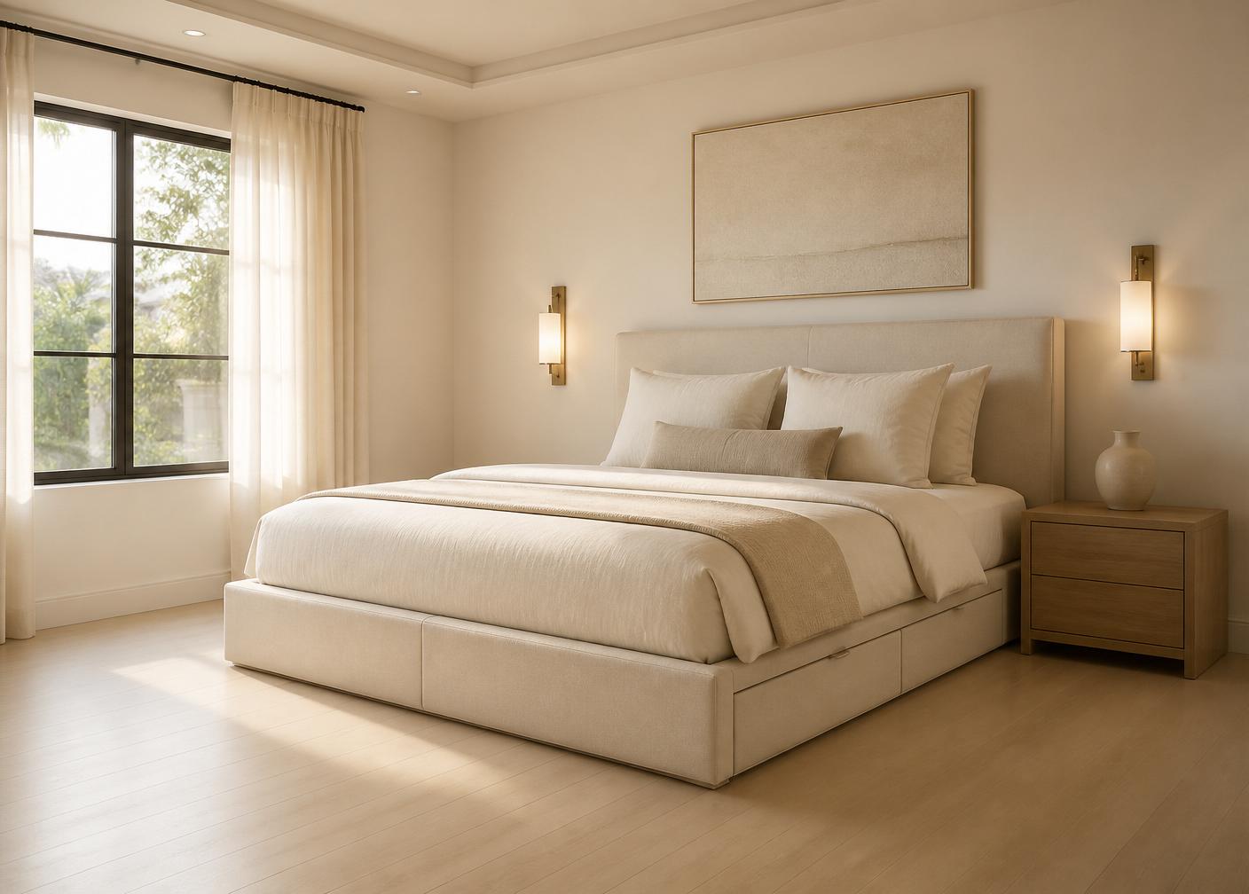 Same bedroom clean, organized and spacious with a RESTORA storage bed